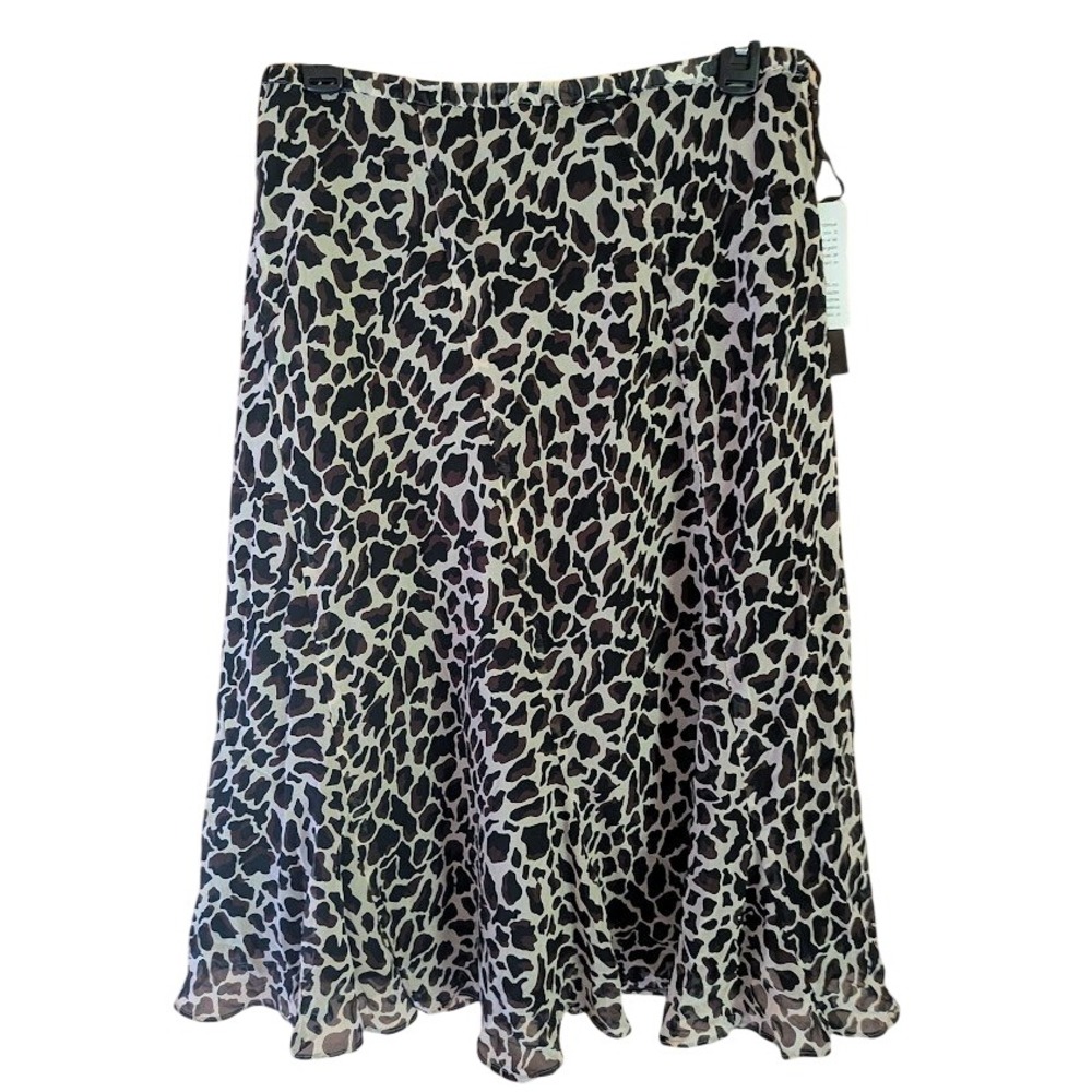 Leopard Animal Print Skirt Size 10 New 100% Silk Midi Mob Wife Office Siren Chic